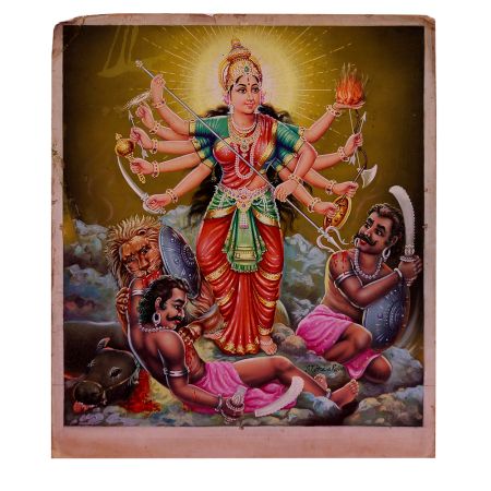 Vintage Painting of Goddess Durga in Bengali Art