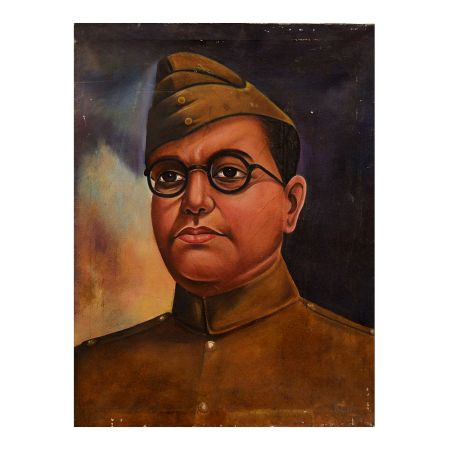 Vintage Cloth Painting of Subhash Chandra Bose for Decoration