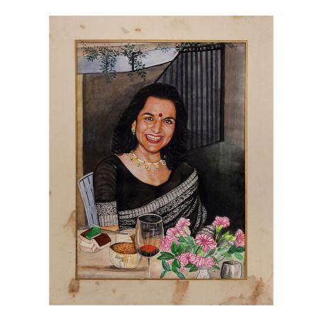 Vintage Paper Painting of Lady in Fine Work for Decoration