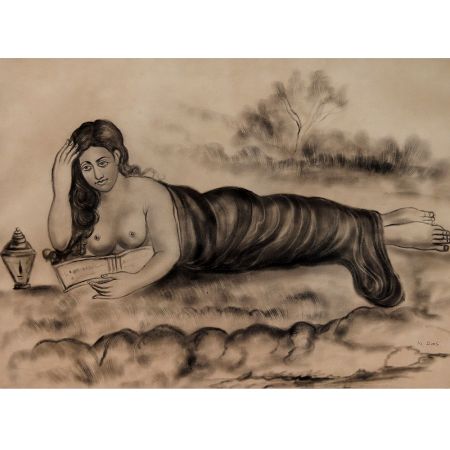 Vintage Pencil Sketch Painting of Lady for Decoration