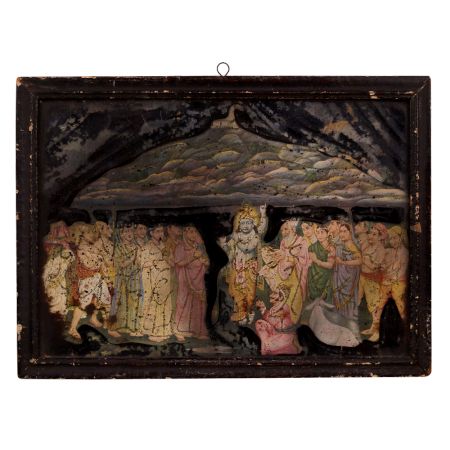 Vintage Glass Paper Print of Lord Krishna for Prayer Room