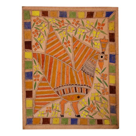 Peacock Paper Painting in Madhubani Art for Decoration
