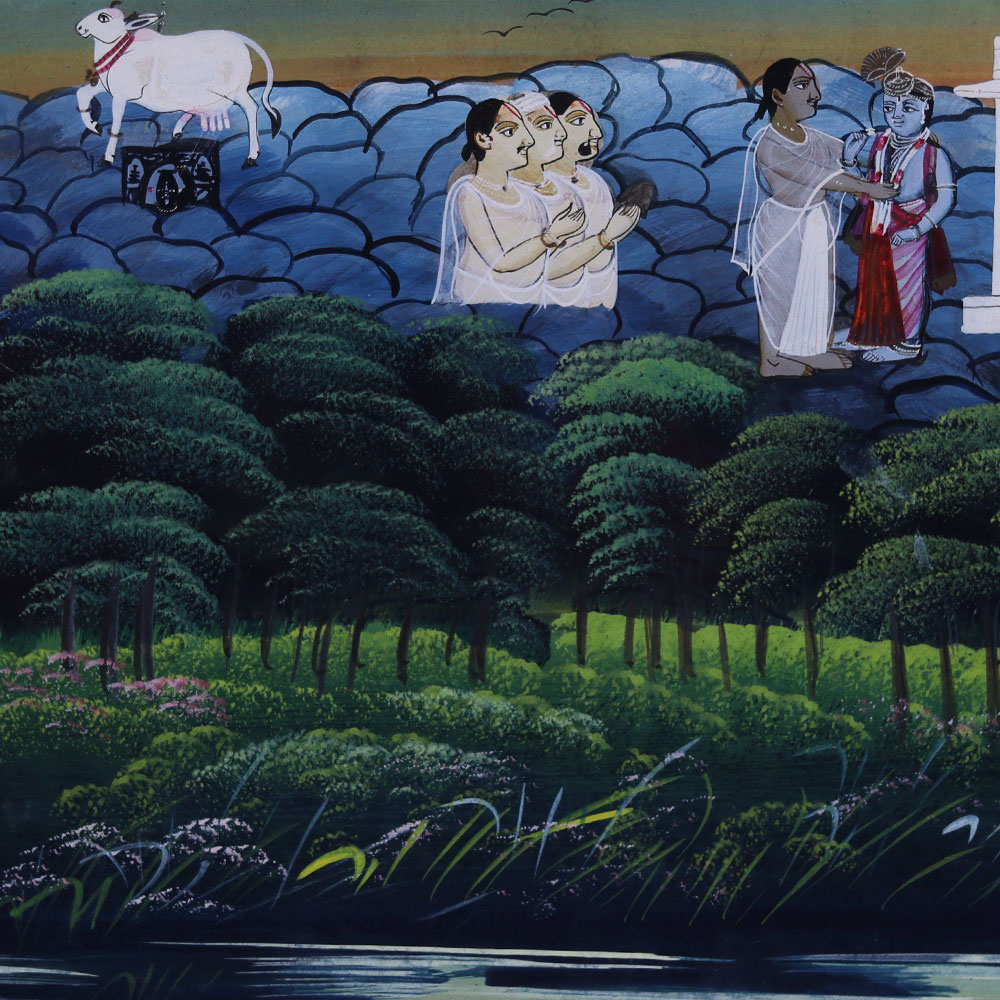 Vintage Lord Krishna Paper Painting from Rajasthan for Decor