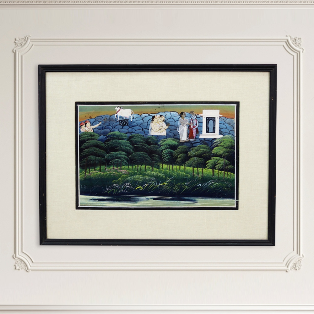 Vintage Lord Krishna Paper Painting from Rajasthan for Decor