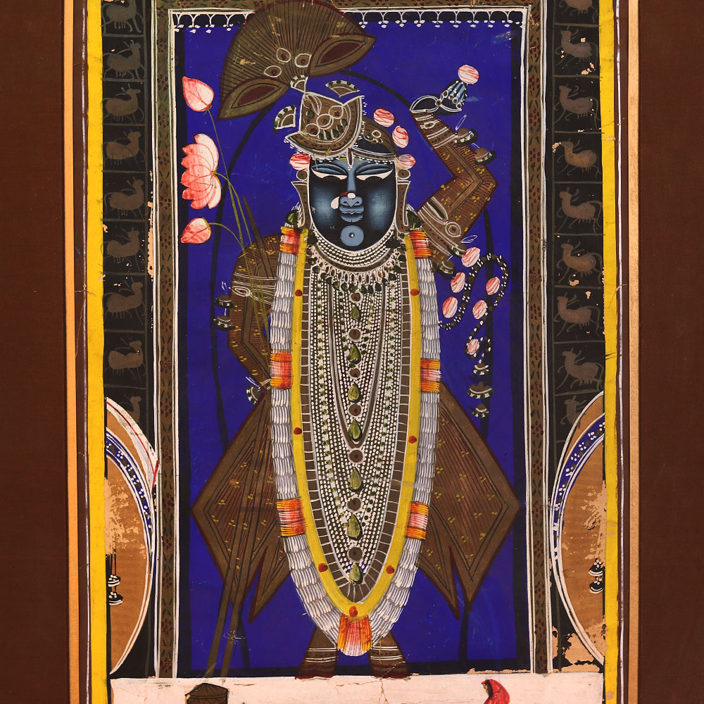 Vintage Used Lord Krishna Paper Painting for Home Decoration