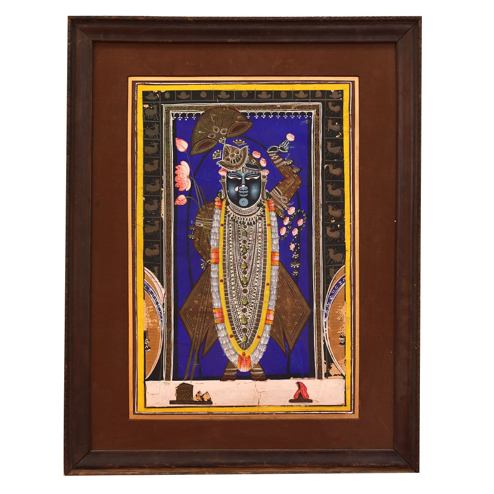Vintage Used Lord Krishna Paper Painting for Home Decoration