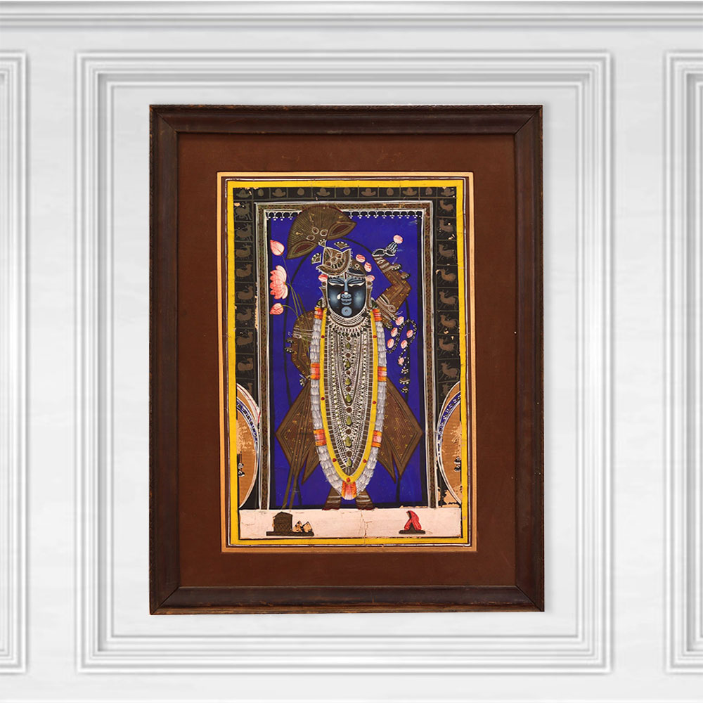 Vintage Used Lord Krishna Paper Painting for Home Decoration