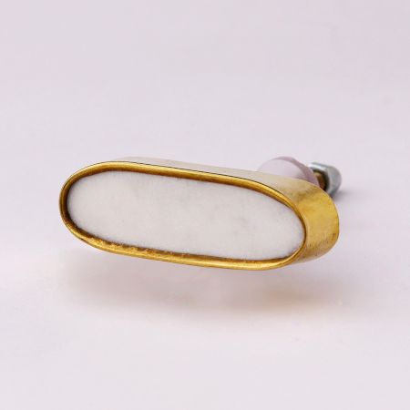 White Capsule Stone Brass Cabinet Knobs