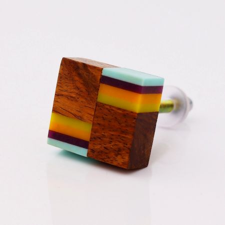 Handcrafted Square Multicolor Wooden Cabinet Knob