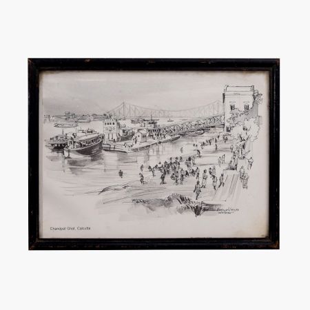 Vintage Paper Print of Chandpal Ghat Calcutta for Decoration