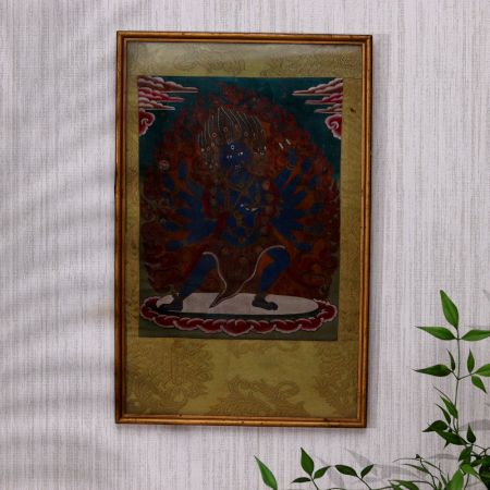 Vintage Tibetan Art Painting of Lord Shiva in Wooden Frame