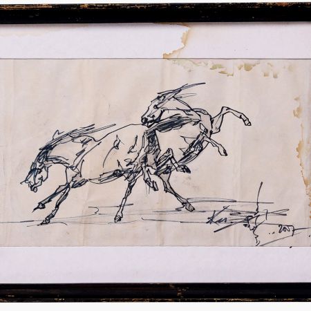 Used Modern Art Painting of Horse in Wooden Frame