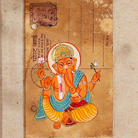 Vintage Post Card Painting of Lord Ganesha for Prayer Room
