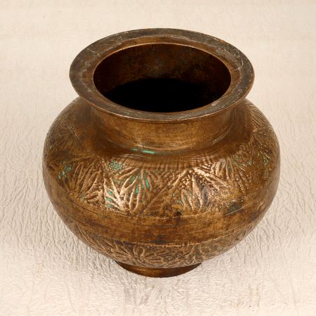 Engraved Brown Holy Water Pot Made of Brass for Decoration
