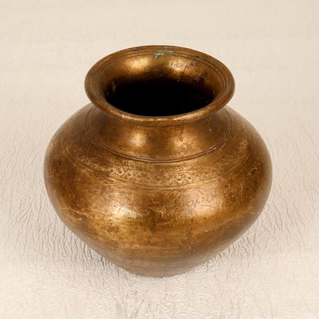 Brown Vintage Brass Water Pot Lota in South Indian Art