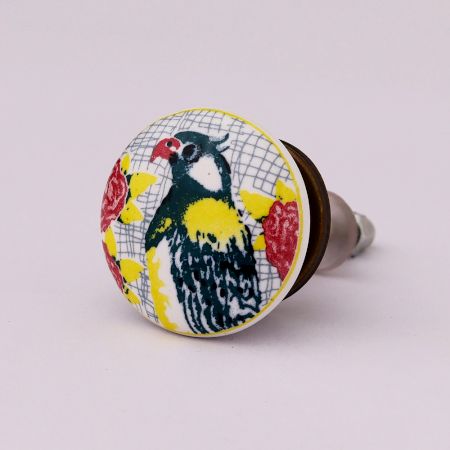 Multicolor Parrot Flat Ceramic Cabinet Knob