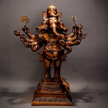 Standing Handmade Lord Ganesha Brass Statue for Home Decor