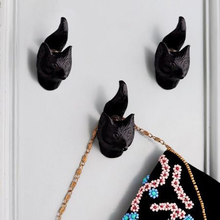 Modern Decorative Black Fox Face Iron Wall Hooks-3 Pieces