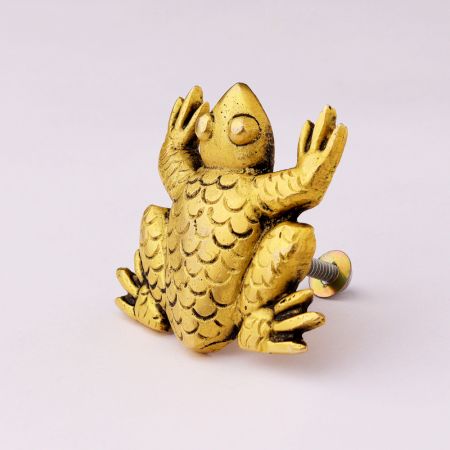 Handmade Solid Golden Brass Frog Cabinet Knob