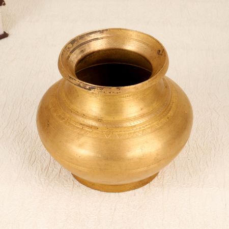 Elegant Brown Handcrafted Brass Holy Water Pot from Gujarat