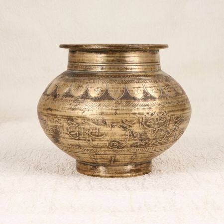 Engraved Handmade Brass Water Pot for Hindu Rituals