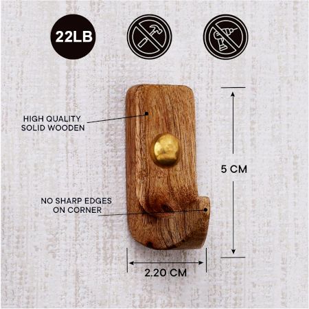 6 Pieces Small Natural Wooden Wall Hooks