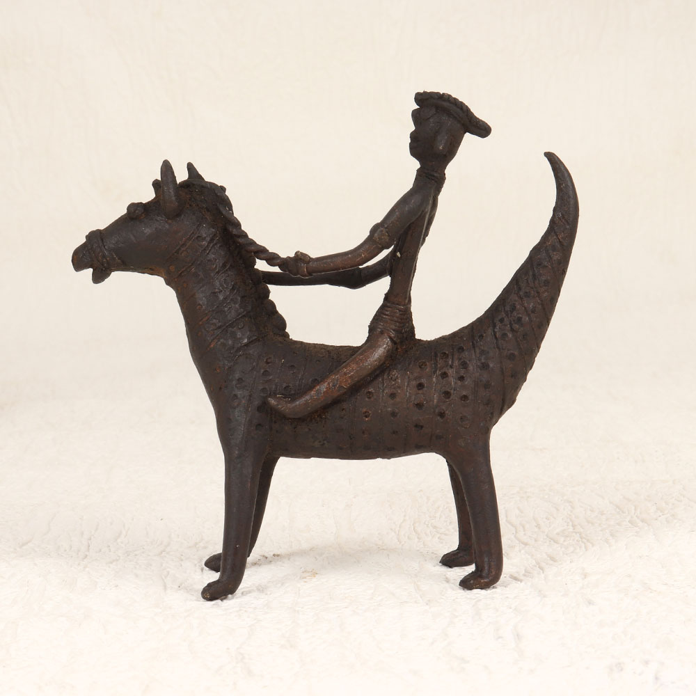 Vintage Finest Brass Horse with Rider in Tribal Art for Decor