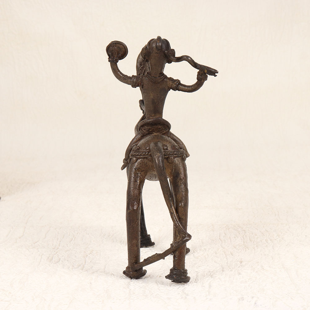 Vintage Tribal Art Brass Horse with Rider for Home Decoration