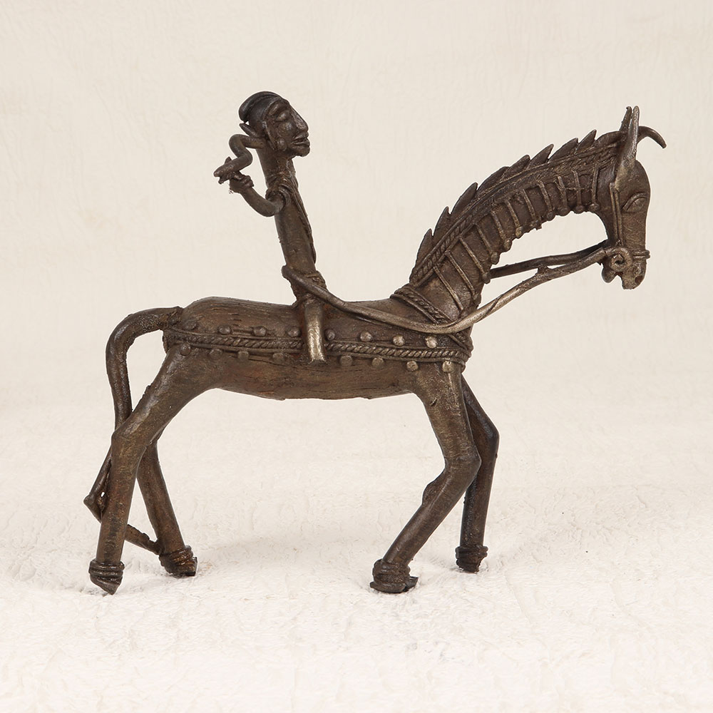 Vintage Tribal Art Brass Horse with Rider for Home Decoration