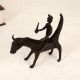 Dark Finish Brass Bull with Rider for Decor in Tribal Art