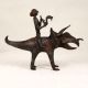Dark Finish Handmade Brass Triceratops with Rider in Tribal Art