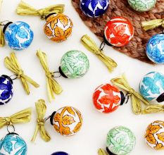 12 Pieces Hand painted Multicolor Round Balls Ceramic Christmas Ornaments