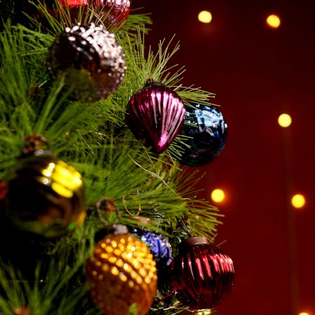 Set of 12 Glass Multicolor Christmas Ornaments For Tree Decoration