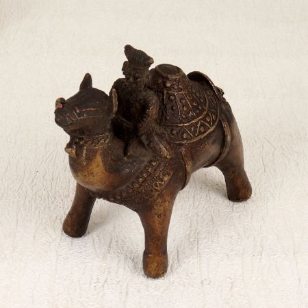 Fine Art Brass Camel Statue with Rider in Central India Art