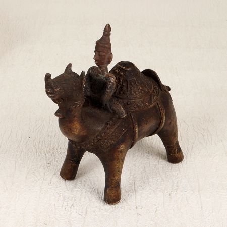 Central India Vintage Brass Camel Statue with Rider for Decor