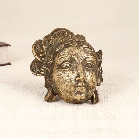 Handmade Vintage Brass Parvati Head Plate for Prayer Room