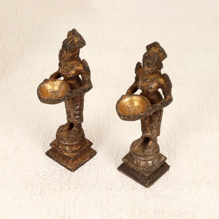 Handcrafted Finest Brass Deep Lakshmi Statue in Set of 2