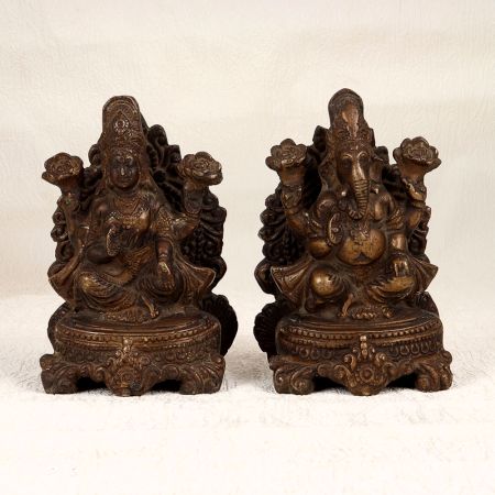South Indian Brass Lord Ganesha and Goddess Lakshmi in Pair