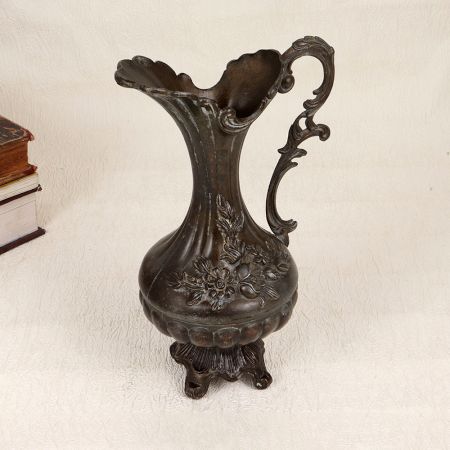 Handmade English Art Metal Flower Pot with Handle for Decor