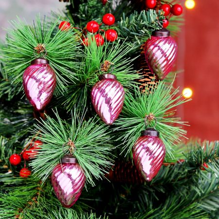 12 Pieces Glass Pink Pinecone Christmas Ornaments For Tree Decoration