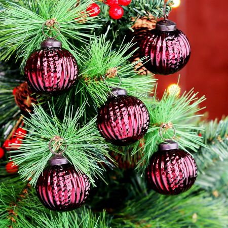 12 Pieces Glass Burgundy Christmas Ornaments For Tree Decoration