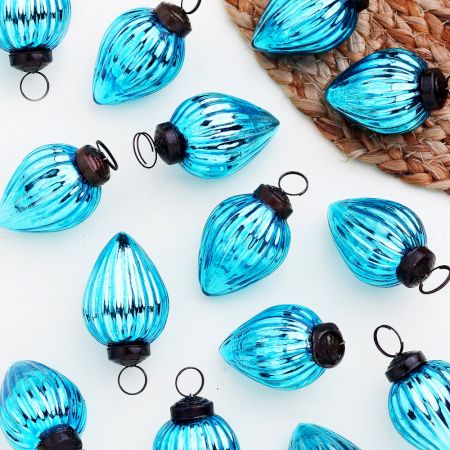12 Pieces Modern Glass Sky Blue Christmas Ornaments For Tree Decoration