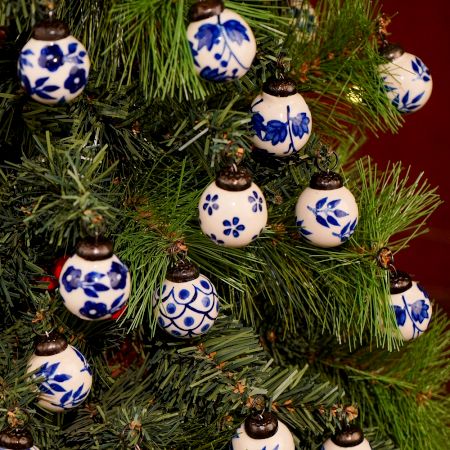25 Pieces Modern Blue Round Tiny Ceramic Christmas Ornaments