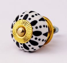 White & Black Ceramic Floral Knob