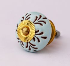 Light Sage Green Etched Leaf Ceramic Cabinet Knobs