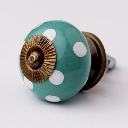 Sea Green Dotted Ceramic Knob