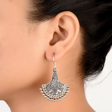 92.5 Sterling Earrings Long Drop Oxidized Jhumka Earrings