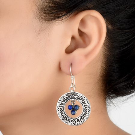 92.5 Sterling Silver Earrings With Lapis Lazuli Statement Earrings