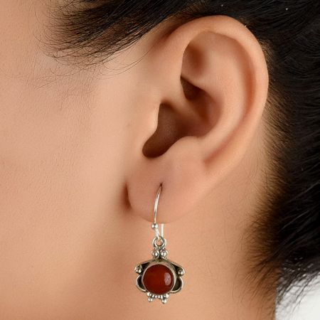 92.5 Sterling Silver Earrings Red Jasper Studded Fancy Earrings