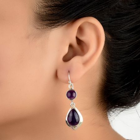 92.5 Sterling Silver Earrings Amethyst Crystal Drop Earrings